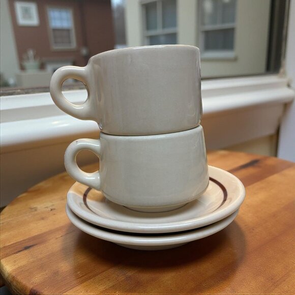 Vintage Restaurant Ware Tan Cups & Saucers Coffee Syracuse China & Buffalo China - Picture 3 of 7